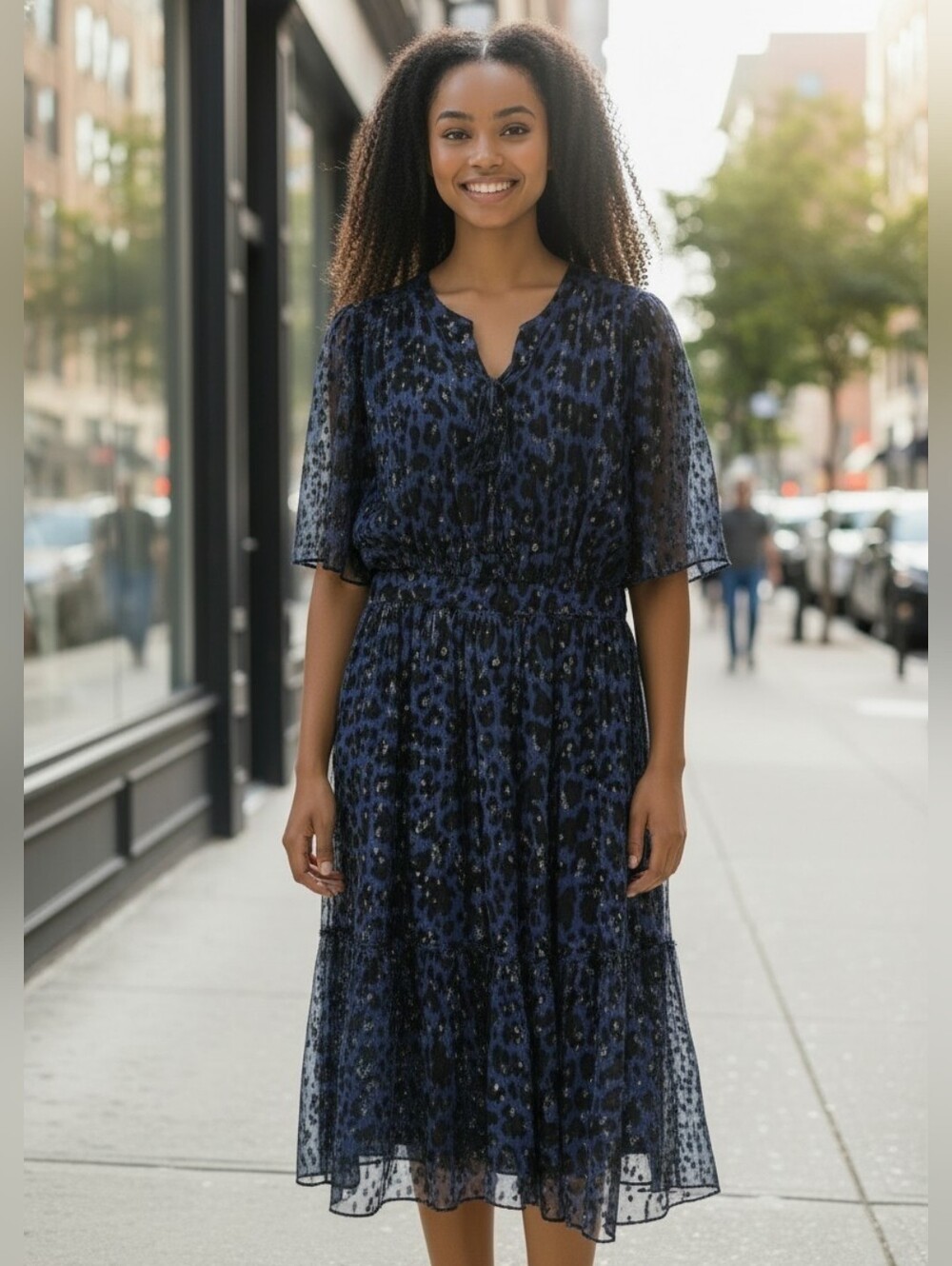 Kate Spade Blue & Black Leopard Pattern Dress Work Office Career Chic Dress